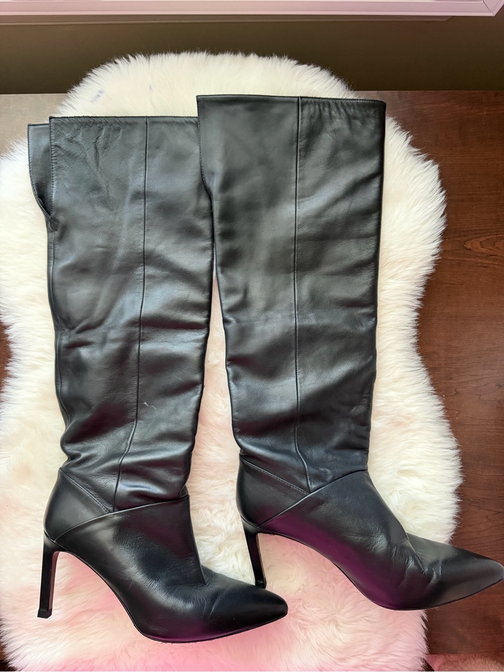 All Saints Black Leather Knee-High Stiletto Boots